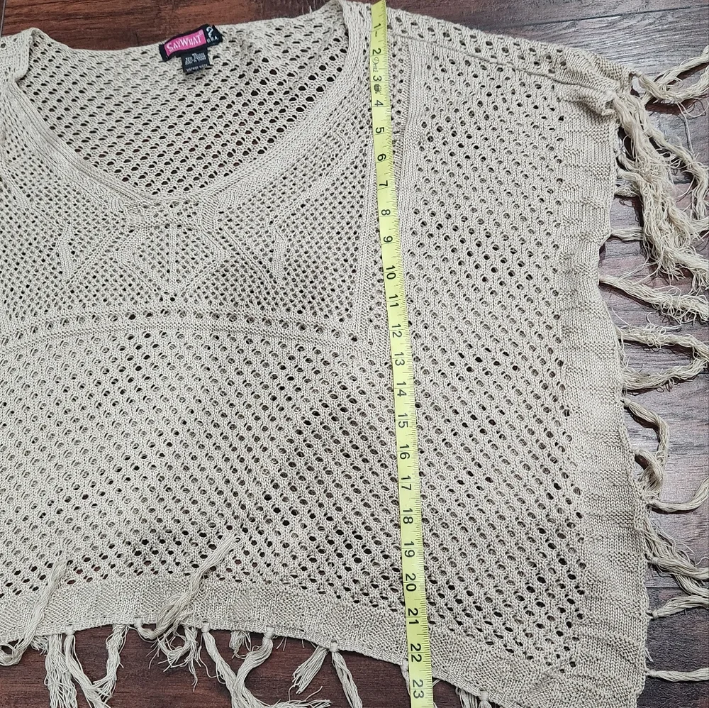 Boho Knit Crochet Poncho Fringe Sweater XL - Picture 8 of 11